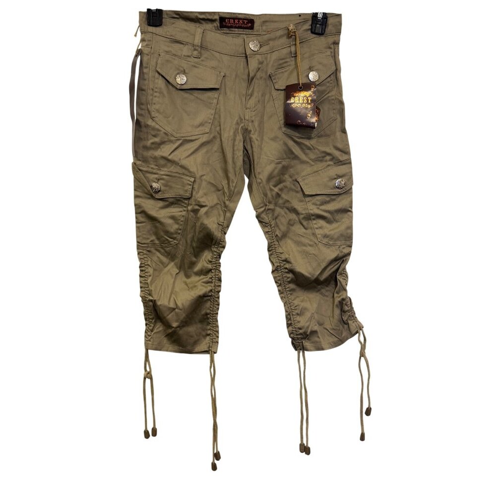 Vintage Crest Womens Stone Cargo Capri Pants With Drawstring